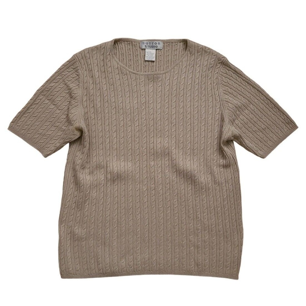 Sutton Studio Silk Cashmere Cable Knit Sweater Size Large Brown